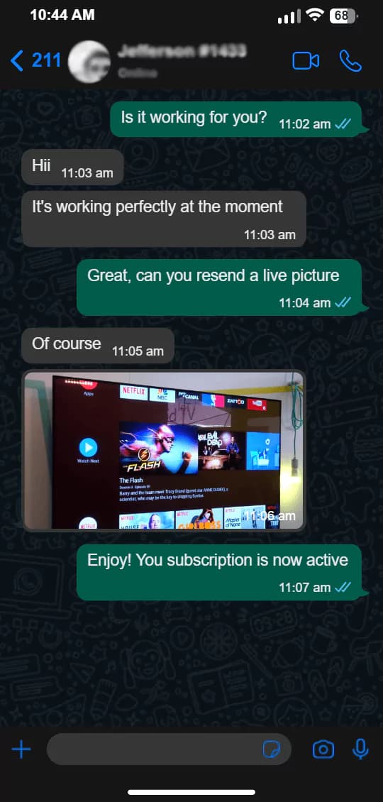Customer confirmation that their Gold IPTV setup is working